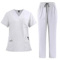 Uniforme de enfermera de color sólido para mujer, traje de pantalones de manga corta con cuello en V de tela de secado rápido, uniforme de enfermería con múltiples bolsillos - details 7