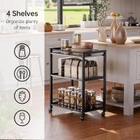 Carrito de Servicio de Bar de 3 Niveles, Carro de Bebidas con Ruedas y Estantes, Carrito de Bar rodante para Cocina Hogar Salón, Marrón Rústico y Negro - details 12