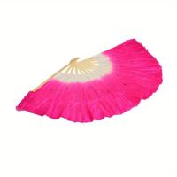 Abanico plegable de bambú con velo rosa vibrante para danza del vientre, accesorio de arte popular chino hecho a mano con diseño degradado, 39,88 cm de longitud, perfecto para actuaciones y entusiastas de la danza, ropa de danza exótica - details 0