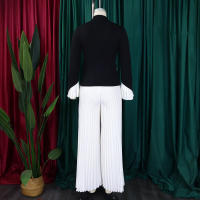 Conjunto de dos piezas de pantalón de pierna ancha plisado y top de manga acampanada de nueva moda de primavera para mujer D553 - details 14