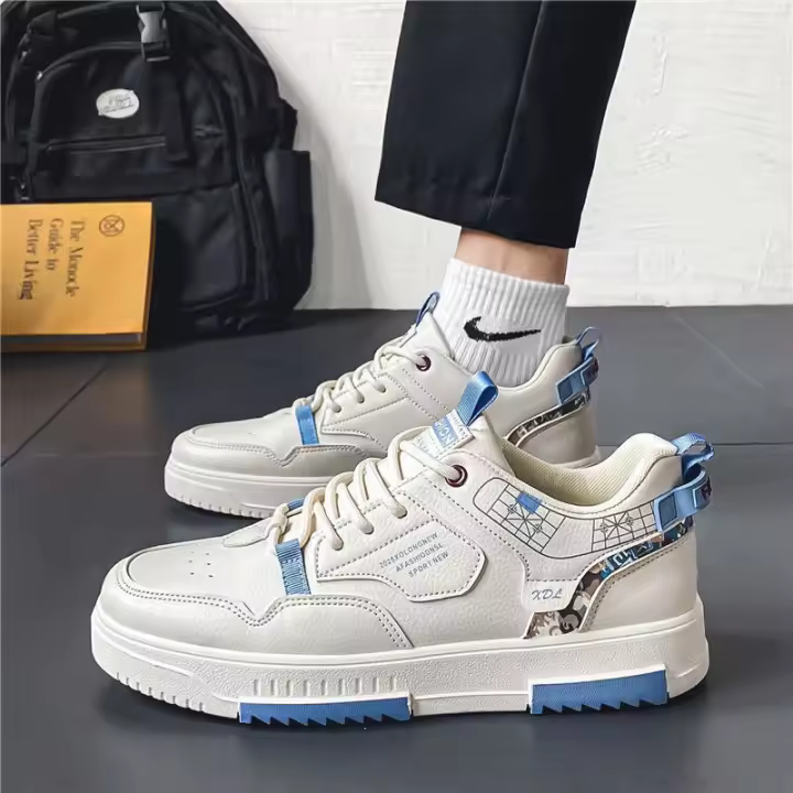 2025 Spring And Summer New Breathable White Shoes Men's Fashionable All-Match Platform Sneaker Casual Sneakers Trendy Shoes - 1
