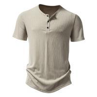 Camiseta de manga corta para hombre, camisa de Color sólido, tres botones, antitira, Henry, novedad de verano - details 4