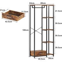 Perchero de ropa Burro, perchero doble de pie con estantes y cajón, perchero de madera 3 en 1 con 4 niveles para dormitorio - details 9