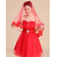 Tocado de velo de encaje largo simple para boda nupcial rojo clásico para mujer - details 2