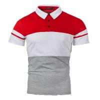 Polo de manga corta para hombre, diseño de cinturón tejido de retazos de dos colores, informal, a la moda - details 4