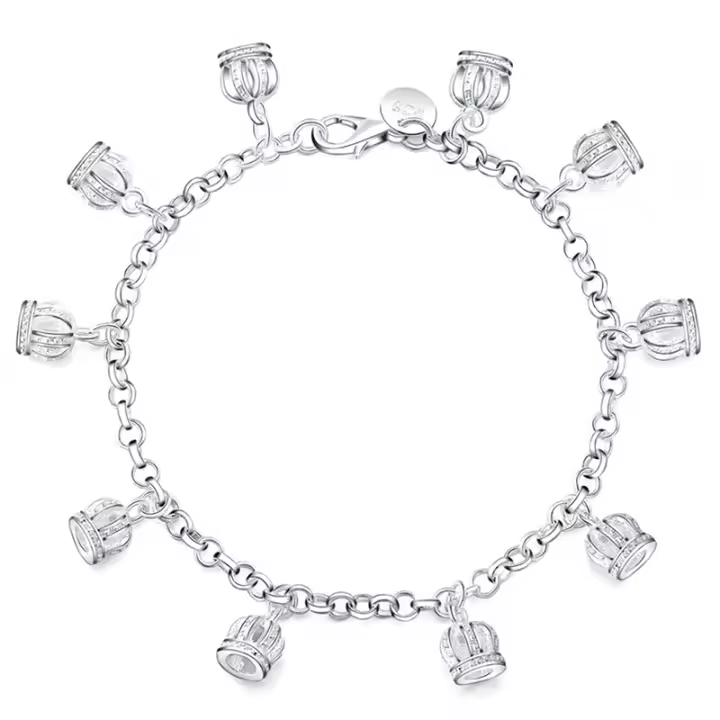 Pulsera de cadena de corona de Plata de Ley 925, joyería de moda - 1