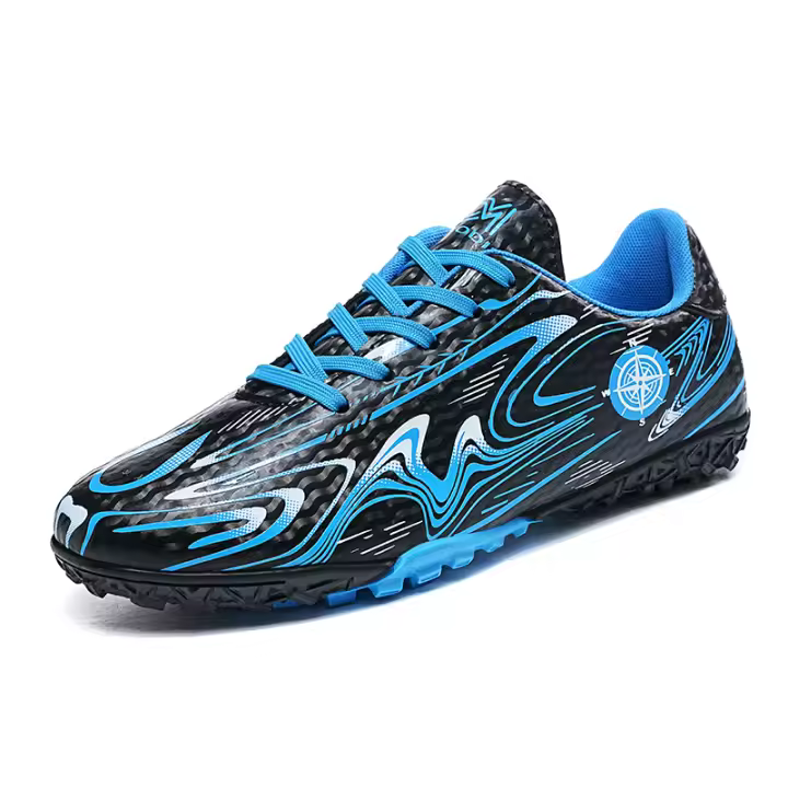 Tacones altos de fútbol para niños y niñas, cordones para entrenamiento de fútbol al aire libre/interior, cordones deportivos para césped, azul - 1