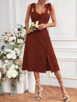 Vestido mediano y largo en la cintura en el pecho de moda de las mujeres - details 5