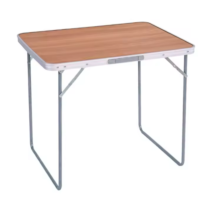 Mesa de Camping Plegable de Acero con Encimera Efecto Madera Marrón Tamaño 80x60x70 cm - 1