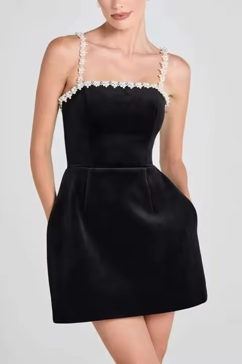 Elegante perla 3 cinturón de espagueti delgado mini mangas ropa de mujer de primavera - 1