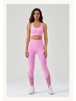 Traje de Yoga sin costuras para mujer, chaleco deportivo a prueba de golpes, mallas de cintura alta, pantalones de Yoga para correr - details 19
