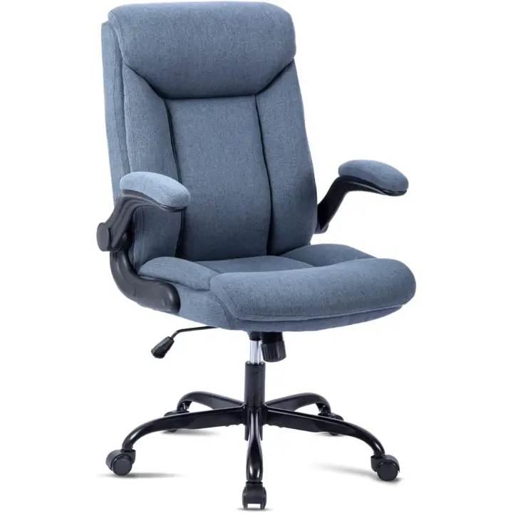 Silla de oficina ergonómica para ordenador, silla de trabajo giratoria con reposabrazos plegable, altura ajustable, cómoda para la oficina o juegos en casa (azul marino) - 1