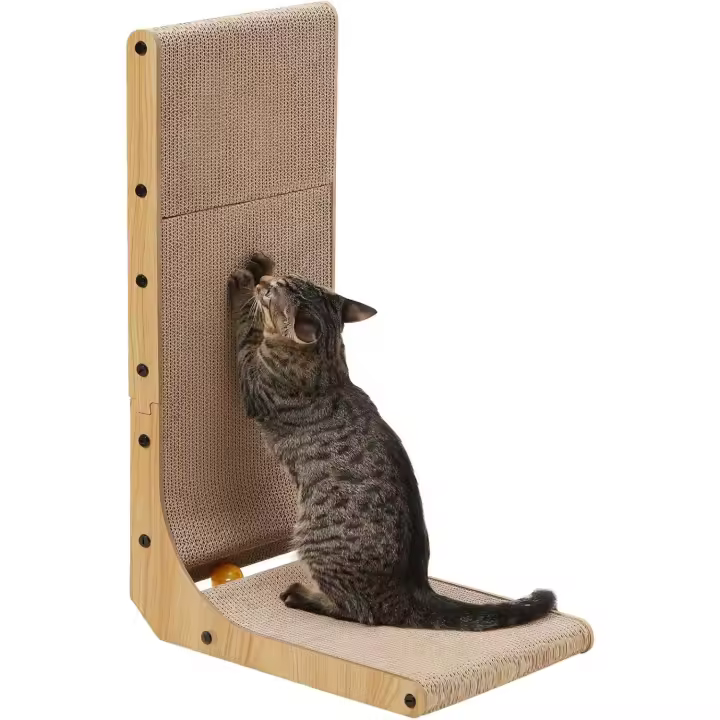 FUKUMARU Rascador para Gatos en Forma de L, 68 cm Rascador de cartón para Gatos con Juguete de Bola para Gatos de Interior, Tamaño Grande - 1