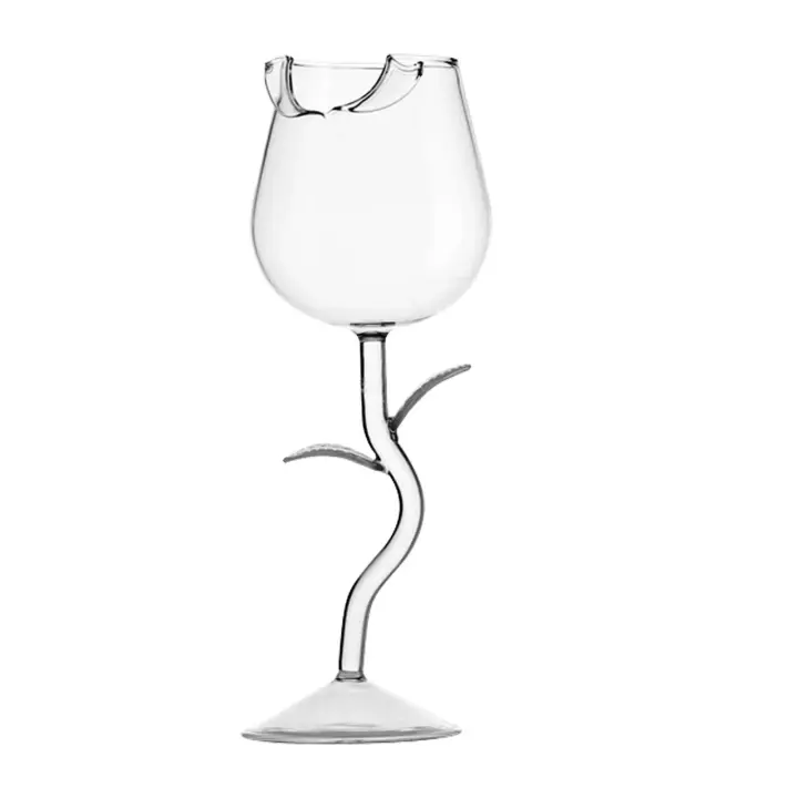 Copa de Vino Rojo en Forma de Rosa 150/280ml Copa de Cocina y Comedor con Hojas Coloridas - 1
