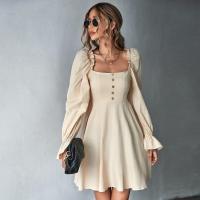 Elegante Vestido de Manga Larga para Mujer Cuello Cuadrado Cintura Ajustada Ropa de Moda Trendy - details 3