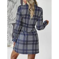 Vestido camisero de manga larga para mujer, elegante a cuadros, elástico de una pieza, moda coreana, informal, para fiesta - details 6