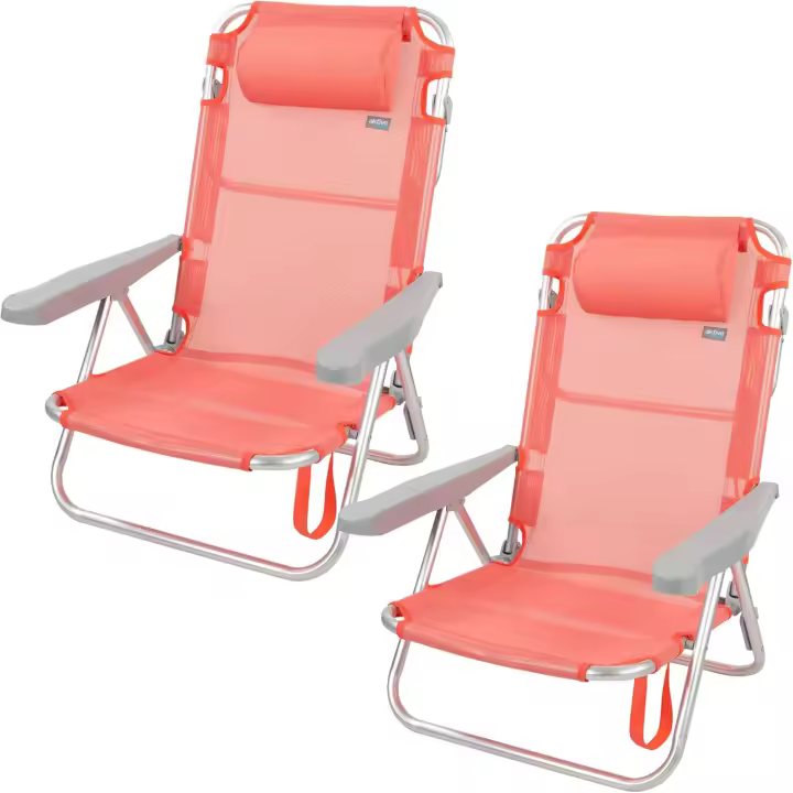 62254 - Pack de 2 sillas plegables multiposición para playa, jardín, terraza o camping, 5 posiciones diferentes, Altura 21 cm, medidas 48x45,5x84 cm, Reforzadas, incluye asa de transporte - 1