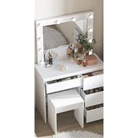 Maquillaje con Espejo 4 Cajones Mesa de Maquillaje con Taburete Moderno Cosmético con 10 Bombillas LED 90x40x140cm Blanco 0029SZT - details 8