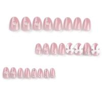 24pcs Uñas Postizas Almendro Rosa Y Nude Para Mujeres Y Niñas Decoración De Uñas Con Lazo Falso De Resina Artículos De Manicura - details 3