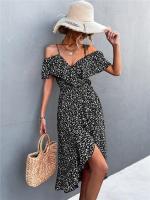 Vestido de fiesta de playa de verano bohemio informal para mujer Vestido elegante de lunares sin mangas con cuello redondo - details 5