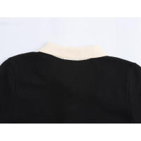 Vestido corto de punto con cuello polo y mangas hasta el codo para mujer, estilo vintage, con parches negros, mini vestido informal de otoño. - details 11