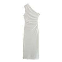 Vestido asimétrico drapeado elegante blanco para mujer, vestidos de fiesta - details 0