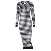 Vestido Midi estampado de manga larga para mujer, vestido ceñido calado, ropa de calle sexi, Otoño Invierno, Club, elegante y delgado - details 9