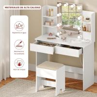 Espejo LED Ajustable Mesa Tocador con Regleta Enchufes 2 Cajones y 4 Estantes Tocador 90x40x135 cm - details 5