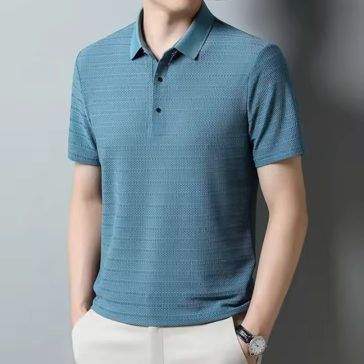 Camiseta de manga corta de seda helada con agujeros de malla para hombre de alta gama, polo transpirable con solapa, ropa de marca, novedad para el verano - 1