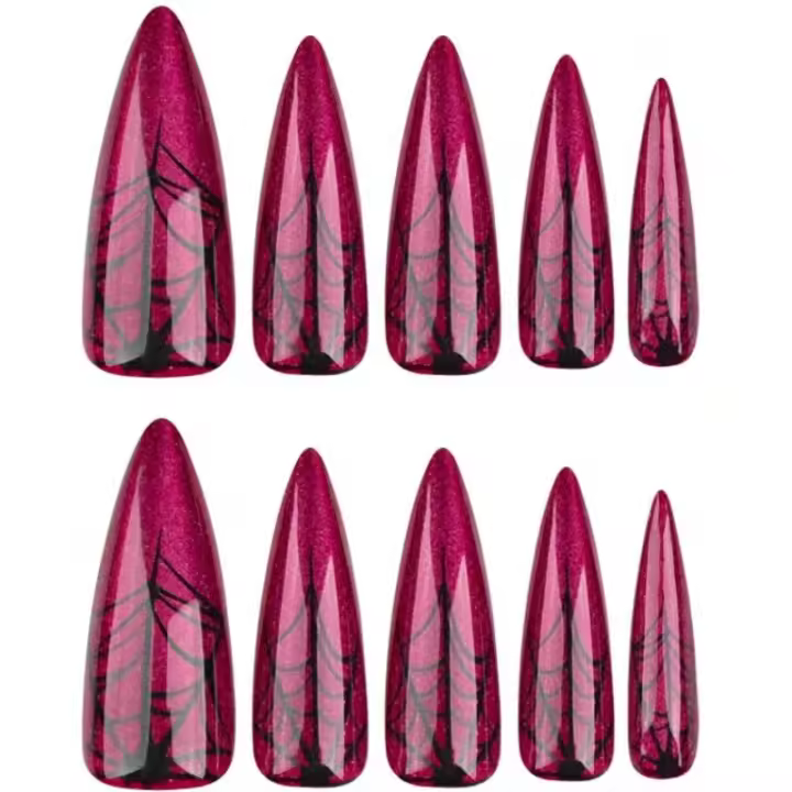 Uñas postizas de Halloween con diseño de Almendras de Longitudinal Media, cobertura total, Naturales, acrílicas, 24 Unidades - 1