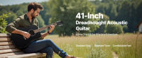 SucceBuy Guitarra acústica Dreadnought de 104,14 cm, guitarra de 6 cuerdas con tapa de abeto negro, set para principiantes con bolsa de transporte, afinador, correa, cuerdas adicionales, púas, cejilla, diapasón de palisandro, diseñada para adultos altos - details 0