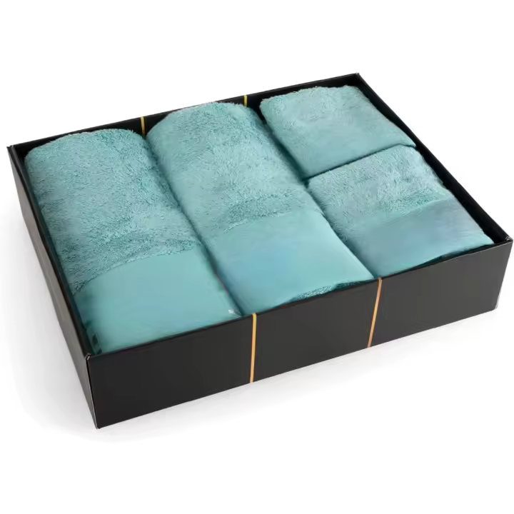 10 x 10 Luxury Set Toallas Turquesa 2 Toallas de Ducha 2 Toallas faciales 4 toallitas De Bambú y Algodón Suaves absorbentes y duraderas Toallas para baño invitado - 1