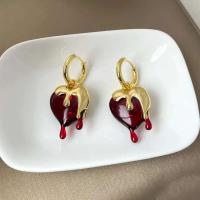 Joyería exquisita de corazón irregular de lujo, tendencia retro, temperamento, pendientes de goteo de resina roja para niñas, regalo para mujer, nuevo - details 3
