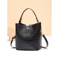 Bolso tipo cubo con estampado de cocodrilo retro para mujer, bolso de hombro de cuero PU, bolso de gran capacidad, lujosa cartera de mujer de alta gama Mochila de lujo de alta gama - details 0