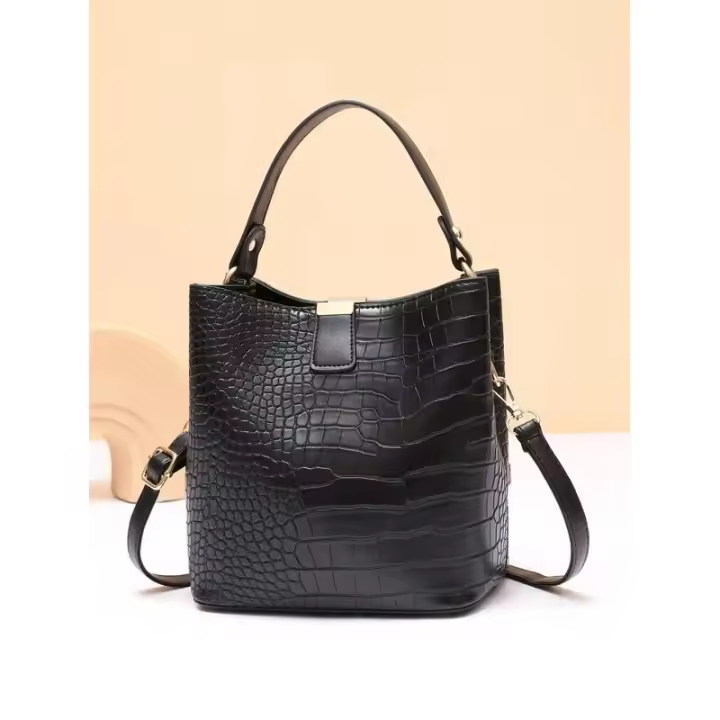 Bolso tipo cubo con estampado de cocodrilo retro para mujer, bolso de hombro de cuero PU, bolso de gran capacidad, lujosa cartera de mujer de alta gama Mochila de lujo de alta gama - 1