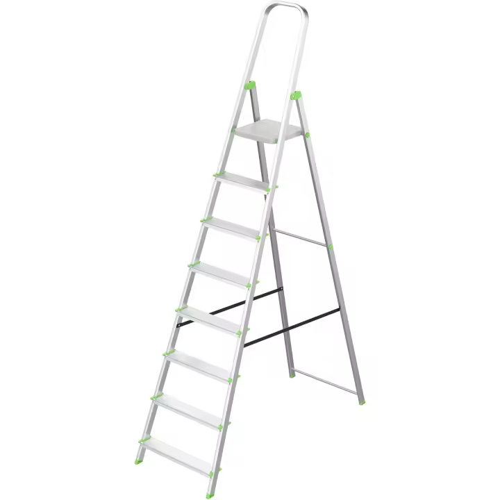 Escalera Plegable de Aluminio 8 Peldaños con Gancho de Pared Multiusos Antideslizante Ligera y Resistente Transporte Fácil para Uso Doméstico - 1