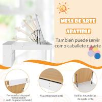 Juego de Mesa y 2 Sillas de Arte para Niños, Escritorio de Juegos y Manualidades 2 en 1 para Niños con Mesa Elevable, Rollo de Papel, Vasos de Pintura y 6 Contenedores (Natural) - details 5