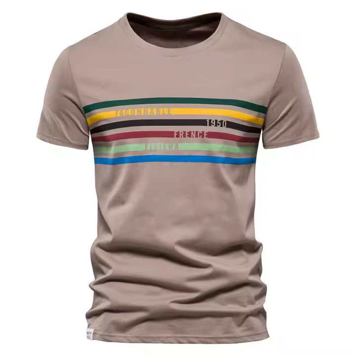 Camisa de manga corta para hombre, novedad de verano 2025, camiseta de media manga con estampado de rayas de color para hombre - 1