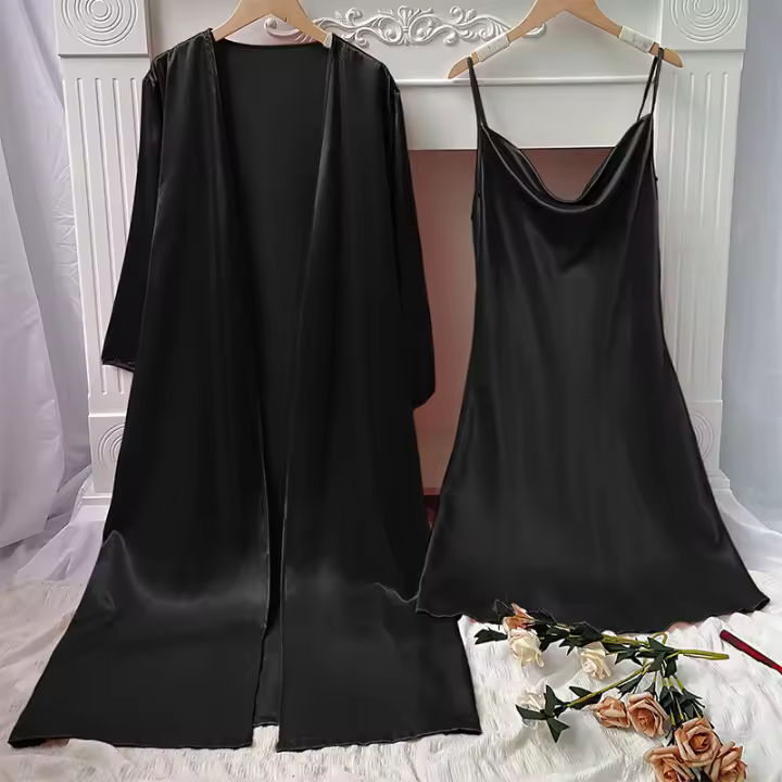 Pijamas Para Mujer, Ropa De Dormir De Seda De Imitación Simple, Camisón Fino, Falda Con Tirantes De Seda De Hielo, Camisón, Conjunto De Dos Piezas - 1