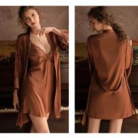 Batas de Seda para Mujer Conjunto de Pijama de 3 Piezas Camisón Sexy para Casa - details 1