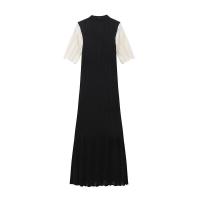 BUNO-Vestido Midi elegante de punto con una hilera de botones, vestidos de retales para mujer, bata de verano para mujer, batas negras y Beige para fiesta de noche - details 3