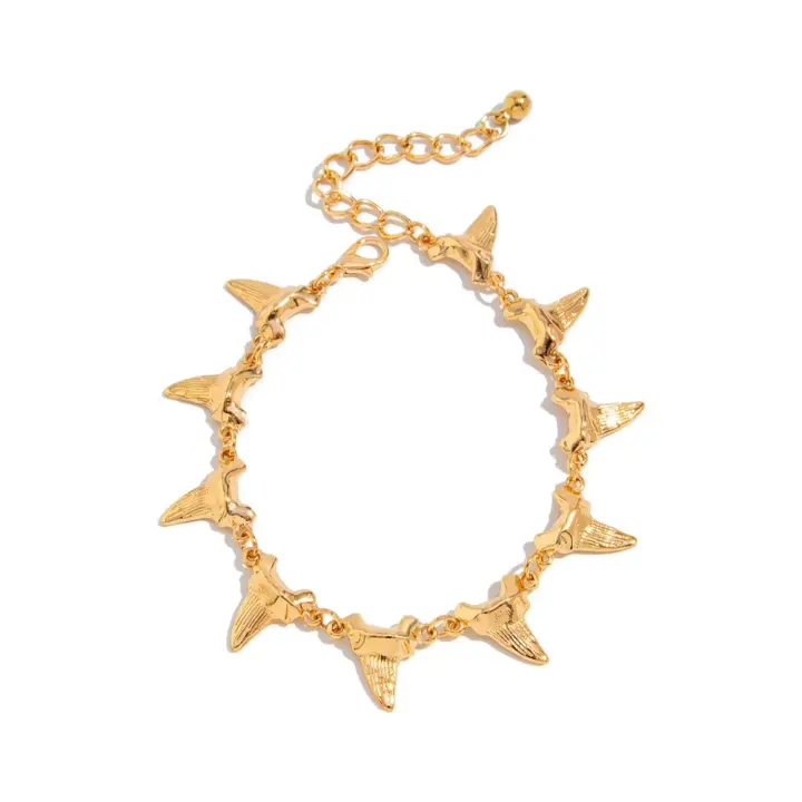 Collar con remaches de estilo étnico, colgante dorado con dientes de tiburón de Hip Hop, pulsera, accesorios de joyería, conjunto de joyería geométrica de plata - 1