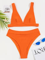 Bikini unicolor para mujer, traje de baño Sexy, conjunto de Bikini con Push-up, traje de baño brasileño, ropa de playa para verano - details 2