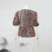 Elegante camisa delgada con tirantes huecas de leopardo para mujeres, blusa de manga corta o blusa de cuello - details 6