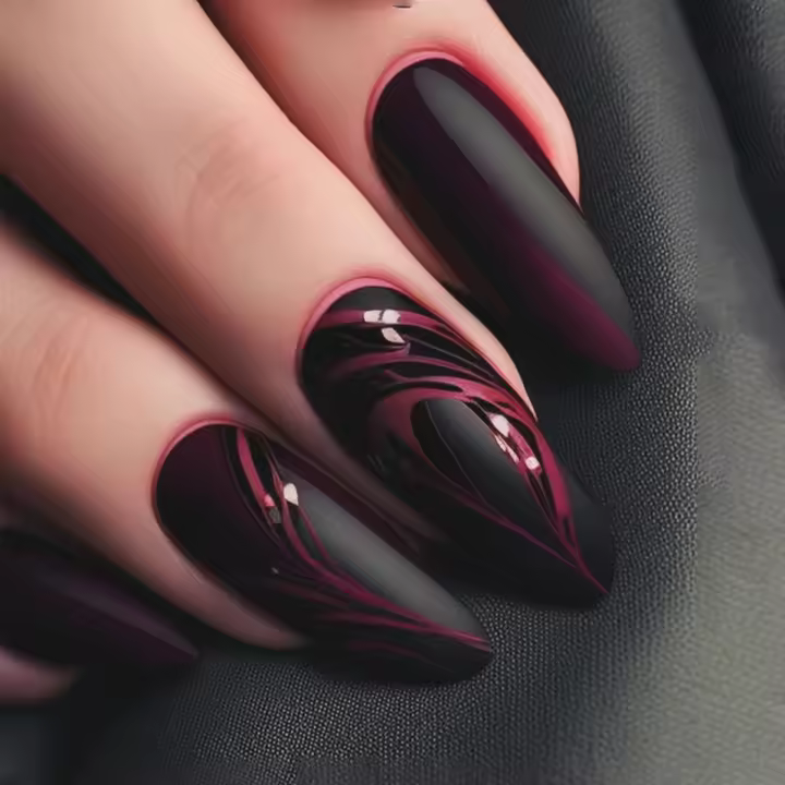 24 Uds Uñas Postizas De Almendra Medio Longitud Textura Mate Negra Líneas Rojas Sencillas Para Otoño E Invierno Estilo Simple - 1