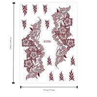Pegatinas rojas de Mehndi, pegatinas de tatuaje de Henna, tatuaje falso para mujeres, calcomanías de transferencia de agua, calcomanías de tatuaje de Henna roja, piernas y brazos - details 0