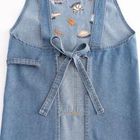 Delantal vaquero de moda duradero, diseño artístico con bolsillo, delantal Retro, delantal de trabajo coreano antiincrustante suave, delantal de cocina - details 5