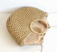Producto al por mayor, bolso de mano de playa con hombro de señora de verano medio redondo de Color sólido Simple ahuecado, bolso de mano de paja tejido - details 4