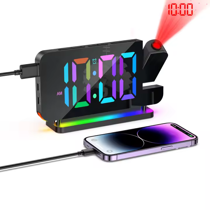 ORIA-reloj despertador con proyección, dispositivo Digital con retroiluminación RGB de 7 pulgadas, 10 colores, para el hogar y los dormitorios - 1