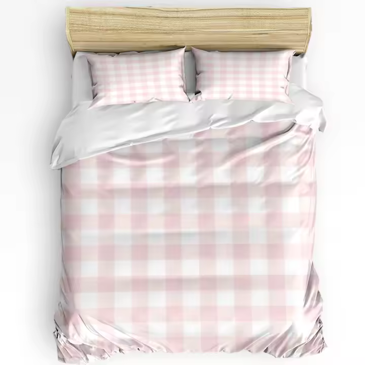 Cubierta de Edredón de Tela para el Hogar en Rosa y Cuadros Juego de 3 Fundas de Almohada para Niño Adolescente y Niña - 1